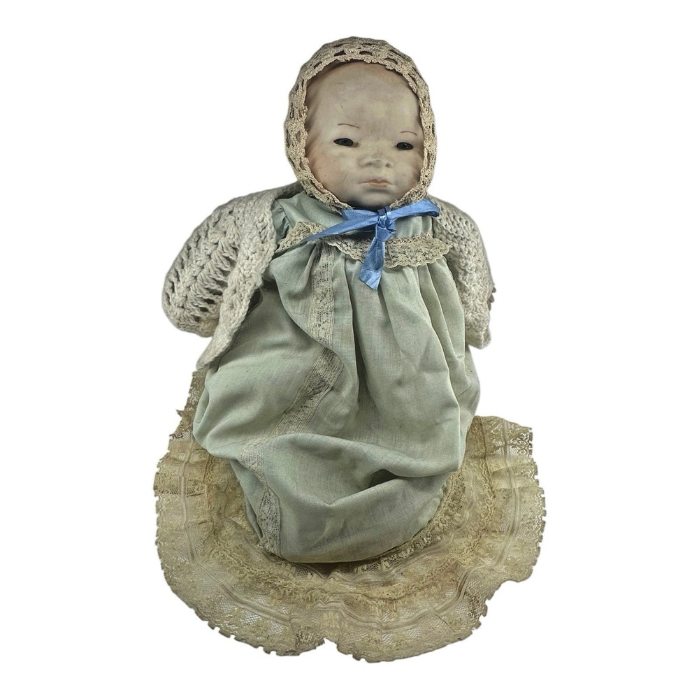 For Repair: Antique Bisque Baby Doll Porcelain Head Hands Glass Eyes Cloth Body